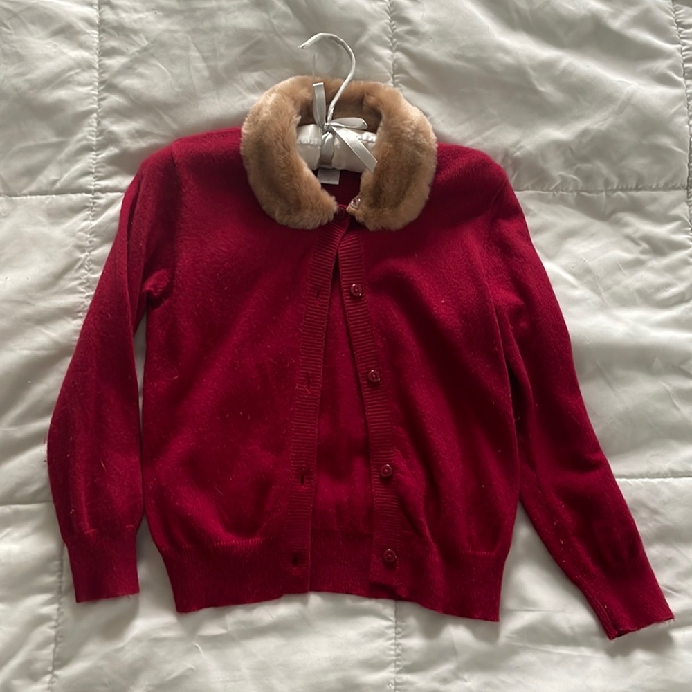 Janie and Jack Girls cardigan sweater with detachable fur collar detail